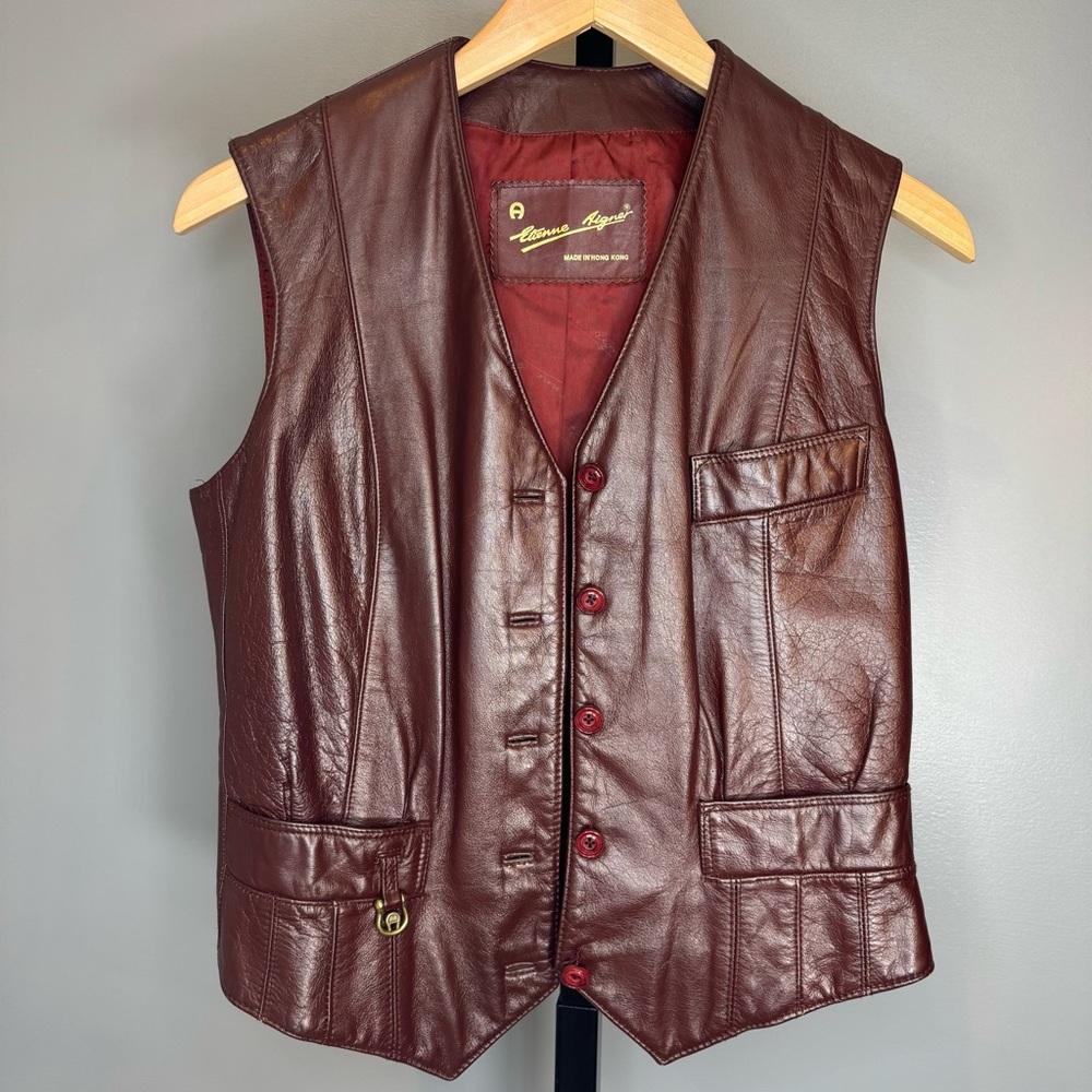 Vintage Etienne Aigner Leather Vest Oxblood Size 8 Pristine‎
